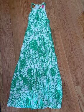 NWT Lilly Pulitzer Green and White Floral Halter Dress